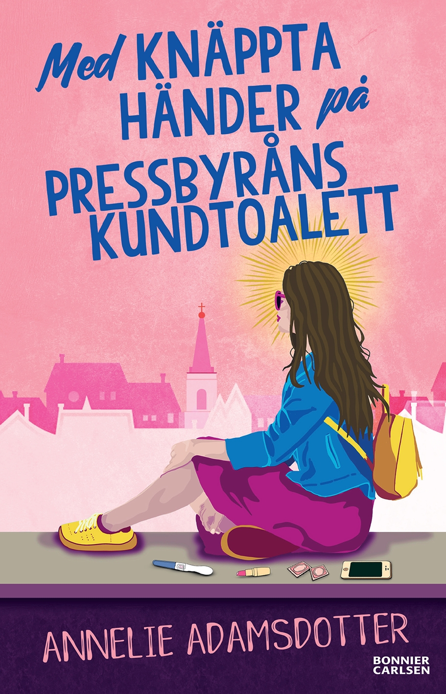 Med knäppta händer på Pressbyråns kundtoalett, Annelie Adamsdotter